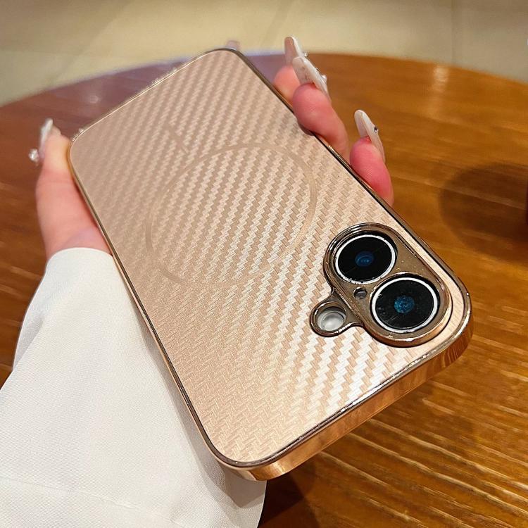 For iPhone 16 Plus Plating Carbon Fiber MagSafe Full Coverage Phone Case(Gold)
For iPhone 16 Plus Plating Carbon Fiber MagSafe Full Coverage Phone Case(Gold)
