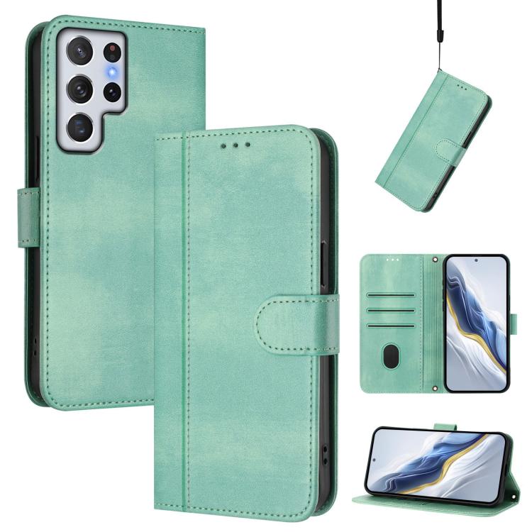 For Samsung Galaxy S22 Ultra 5G Line Splicing Buckle Retro Leather Phone Case(Mint Green)
For Samsung Galaxy S22 Ultra 5G Line Splicing Buckle Retro Leather Phone Case(Mint Green)