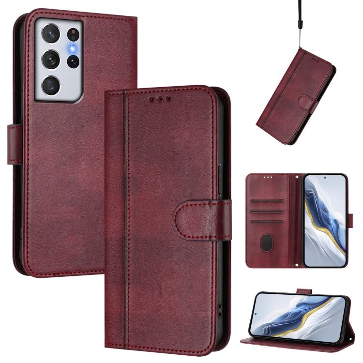 For Samsung Galaxy S21 Ultra 5G Line Splicing Buckle Retro Leather Phone Case(Wine Red)
For Samsung Galaxy S21 Ultra 5G Line Splicing Buckle Retro Leather Phone Case(Wine Red)