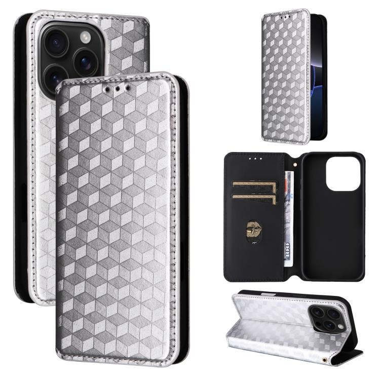 For iPhone 16 Pro Max Cubic Grid Texture Flip Leather Phone Case(Silver)
For iPhone 16 Pro Max Cubic Grid Texture Flip Leather Phone Case(Silver)
