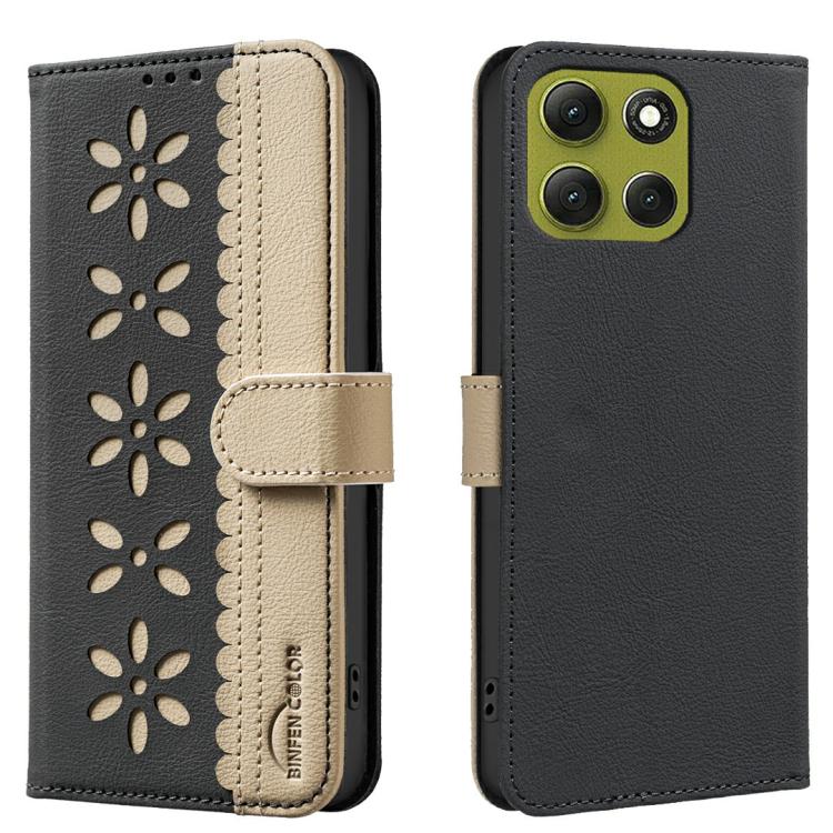 For Motorola Moto G86 5G Splicing Color Hollow Flower Pattern RFID Leather Phone Case(Black)
For Motorola Moto G86 5G Splicing Color Hollow Flower Pattern RFID Leather Phone Case(Black)