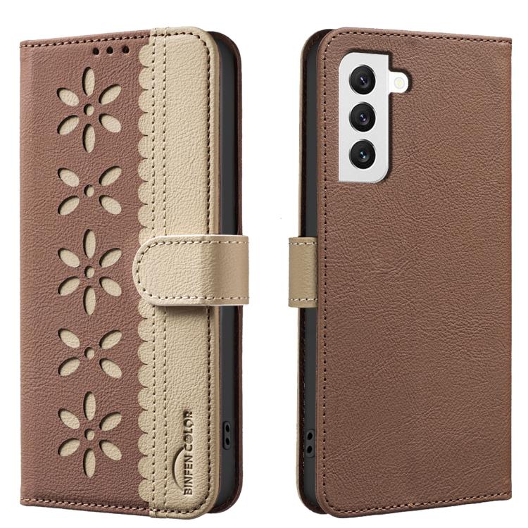 For Samsung Galaxy S22+ 5G Splicing Color Hollow Flower Pattern RFID Leather Phone Case(Brown)
For Samsung Galaxy S22+ 5G Splicing Color Hollow Flower Pattern RFID Leather Phone Case(Brown)