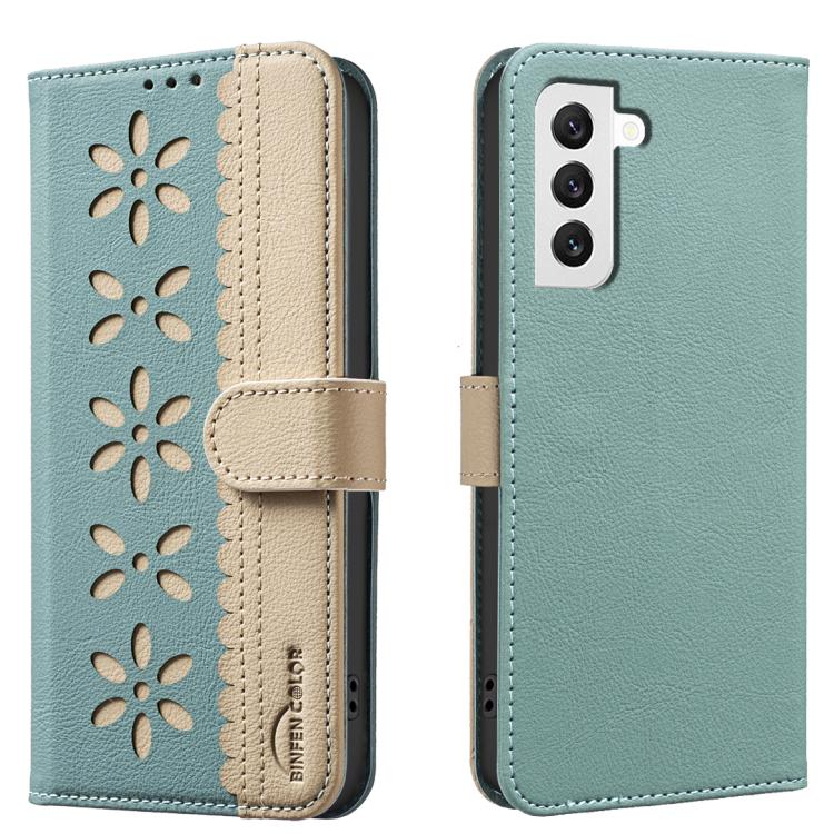 For Samsung Galaxy S22+ 5G Splicing Color Hollow Flower Pattern RFID Leather Phone Case(Green)
For Samsung Galaxy S22+ 5G Splicing Color Hollow Flower Pattern RFID Leather Phone Case(Green)