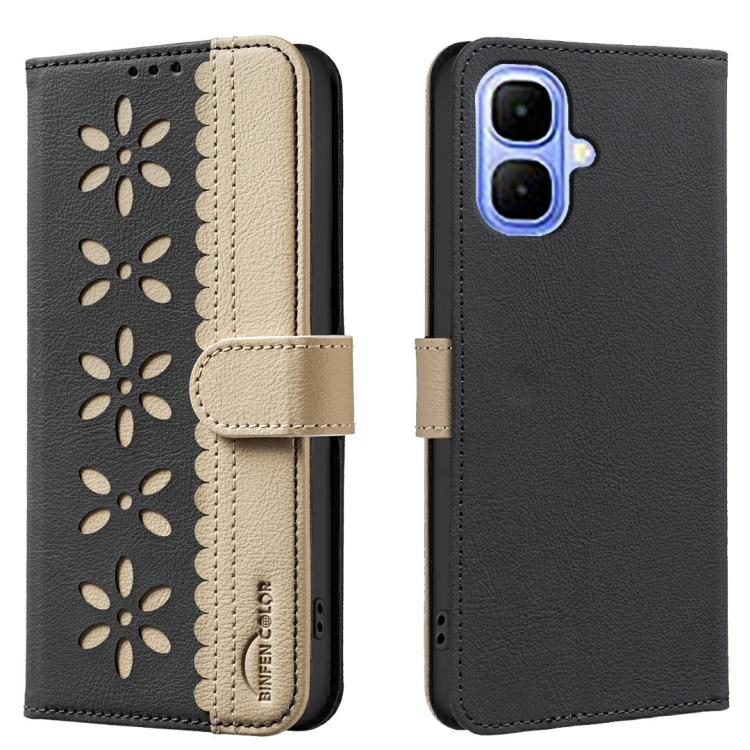For Infinix Smart 10 4G Splicing Color Hollow Flower Pattern RFID Leather Phone Case(Black)
For Infinix Smart 10 4G Splicing Color Hollow Flower Pattern RFID Leather Phone Case(Black)