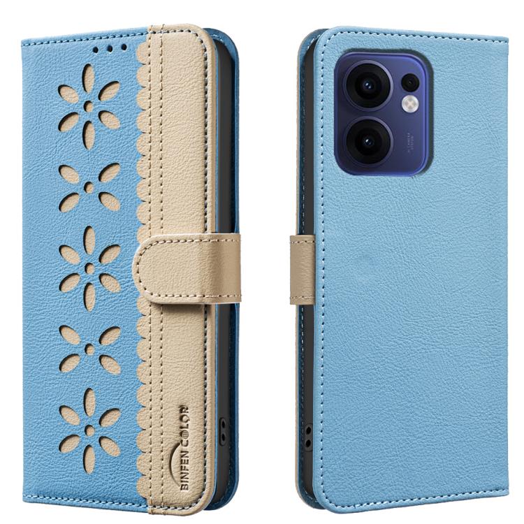 For OPPO Reno13 F 5G Splicing Color Hollow Flower Pattern RFID Leather Phone Case(Baby Blue)
For OPPO Reno13 F 5G Splicing Color Hollow Flower Pattern RFID Leather Phone Case(Baby Blue)