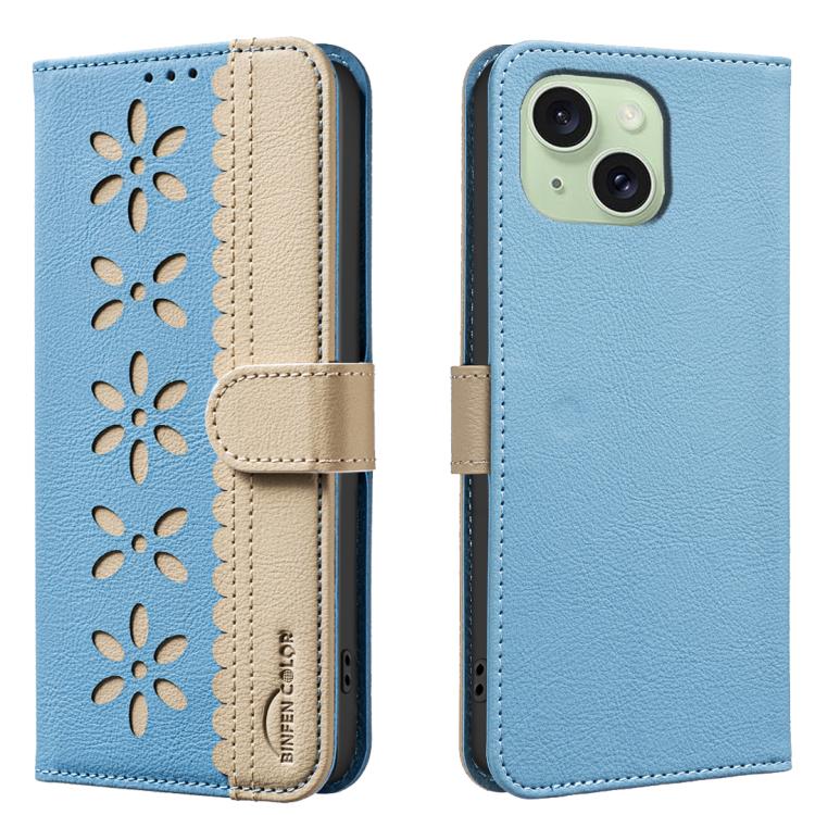 For iPhone 14 Plus / 15 Plus Splicing Color Hollow Flower Pattern RFID Leather Phone Case(Baby Blue)
For iPhone 14 Plus / 15 Plus Splicing Color Hollow Flower Pattern RFID Leather Phone Case(Baby Blue)