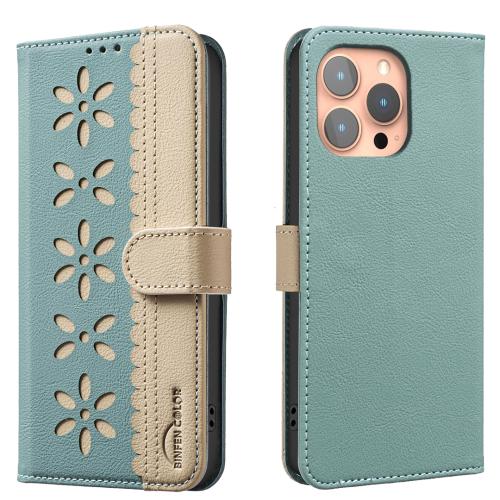 For iPhone 14 Pro Splicing Color Hollow Flower Pattern RFID Leather Phone Case(Green)
For iPhone 14 Pro Splicing Color Hollow Flower Pattern RFID Leather Phone Case(Green)