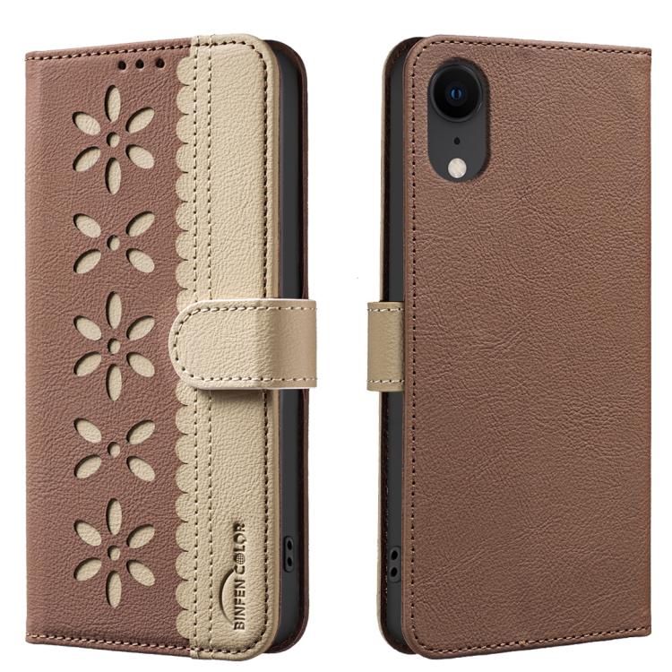 For iPhone XR Splicing Color Hollow Flower Pattern RFID Leather Phone Case(Brown)
For iPhone XR Splicing Color Hollow Flower Pattern RFID Leather Phone Case(Brown)
