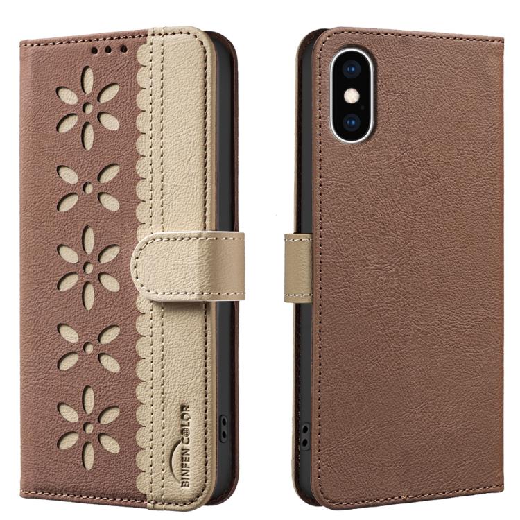 For iPhone XS Max Splicing Color Hollow Flower Pattern RFID Leather Phone Case(Brown)
For iPhone XS Max Splicing Color Hollow Flower Pattern RFID Leather Phone Case(Brown)