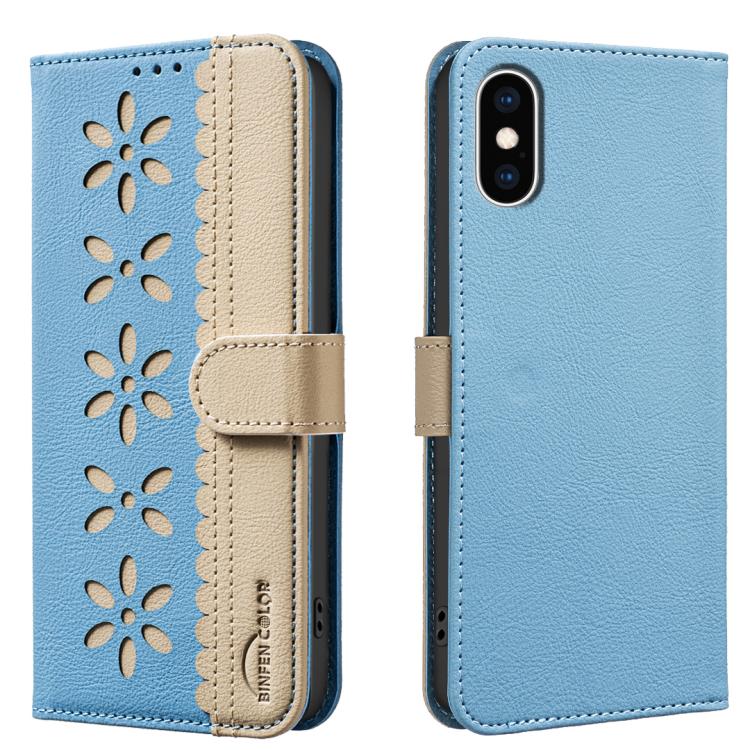 For iPhone XS Max Splicing Color Hollow Flower Pattern RFID Leather Phone Case(Baby Blue)
For iPhone XS Max Splicing Color Hollow Flower Pattern RFID Leather Phone Case(Baby Blue)