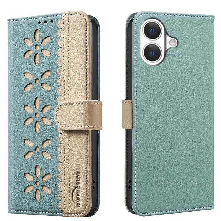 For iPhone 17 Splicing Color Hollow Flower Pattern RFID Leather Phone Case(Green)
For iPhone 17 Splicing Color Hollow Flower Pattern RFID Leather Phone Case(Green)