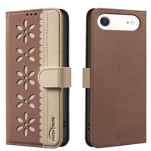 For iPhone 17 Air Splicing Color Hollow Flower Pattern RFID Leather Phone Case(Brown)
For iPhone 17 Air Splicing Color Hollow Flower Pattern RFID Leather Phone Case(Brown)