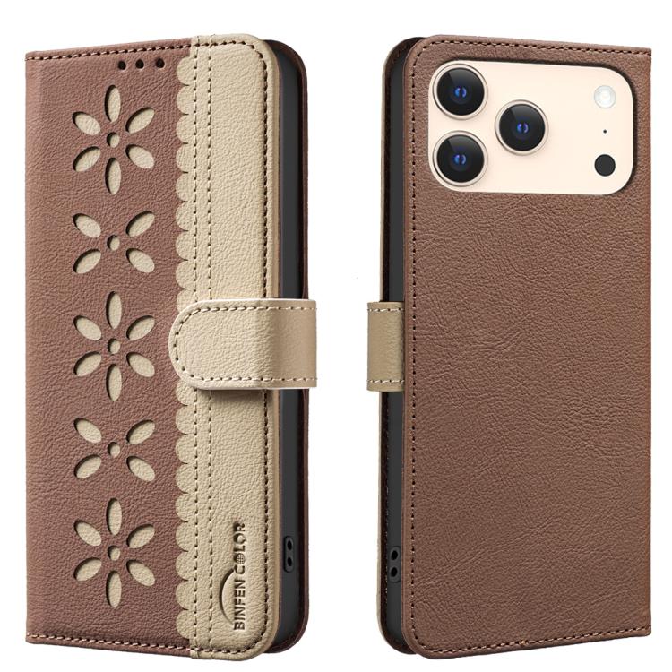 For iPhone 17 Pro Splicing Color Hollow Flower Pattern RFID Leather Phone Case(Brown)
For iPhone 17 Pro Splicing Color Hollow Flower Pattern RFID Leather Phone Case(Brown)