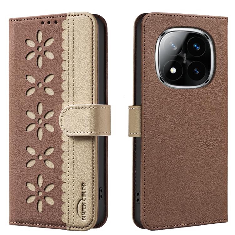 For Redmi Note 14 Pro 5G / 14 Pro+ 5G Splicing Color Hollow Flower Pattern RFID Leather Phone Case(Brown) 
For Redmi Note 14 Pro 5G / 14 Pro+ 5G Splicing Color Hollow Flower Pattern RFID Leather Phone Case(Brown)