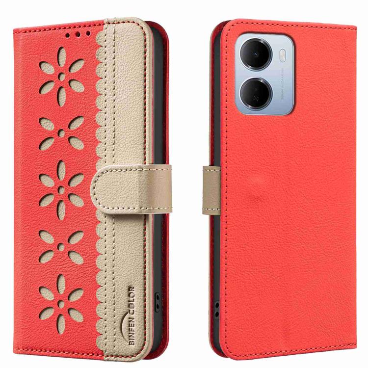 For Redmi 15a 5G Splicing Color Hollow Flower Pattern RFID Leather Phone Case(Red)
For Redmi 15a 5G Splicing Color Hollow Flower Pattern RFID Leather Phone Case(Red)