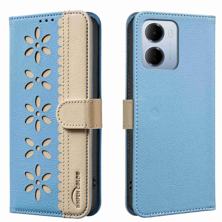 For Redmi 15a 5G Splicing Color Hollow Flower Pattern RFID Leather Phone Case(Baby Blue)
For Redmi 15a 5G Splicing Color Hollow Flower Pattern RFID Leather Phone Case(Baby Blue)