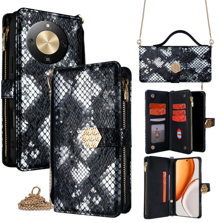 For Honor X70 5G Crossbody Handle Snake Texture Leather Phone Case(Black)
For Honor X70 5G Crossbody Handle Snake Texture Leather Phone Case(Black)
