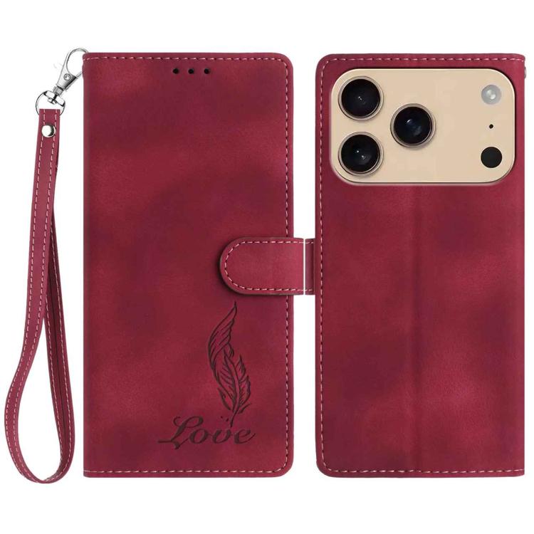 For iPhone 17 Pro Skin Feel Embossed Feather Leather Phone Case(Red) 
For iPhone 17 Pro Skin Feel Embossed Feather Leather Phone Case(Red)