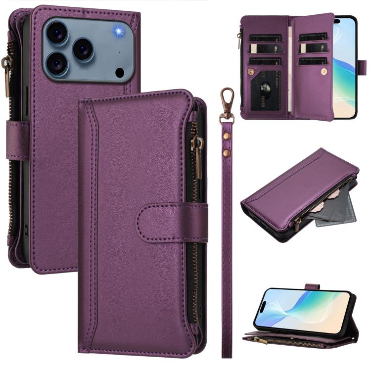 For iPhone 17 Pro Max Magnetic Closure 9 Card Slots Zipper Leather Case with Hand Strap(Purple)
For iPhone 17 Pro Max Magnetic Closure 9 Card Slots Zipper Leather Case with Hand Strap(Purple)