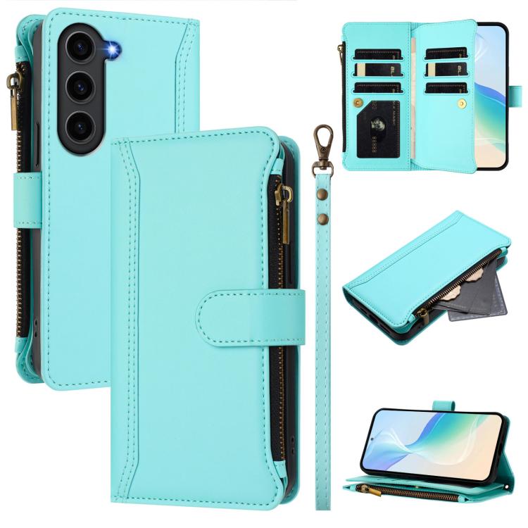 For Samsung Galaxy S23 FE 5G Magnetic Closure 9 Card Slots Zipper Leather Case with Hand Strap(Mint Green)
For Samsung Galaxy S23 FE 5G Magnetic Closure 9 Card Slots Zipper Leather Case with Hand Strap(Mint Green)