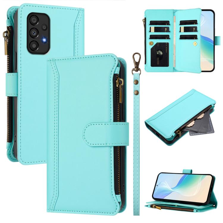For Samsung Galaxy A33 5G Magnetic Closure 9 Card Slots Zipper Leather Case with Hand Strap(Mint Green)
For Samsung Galaxy A33 5G Magnetic Closure 9 Card Slots Zipper Leather Case with Hand Strap(Mint Green)