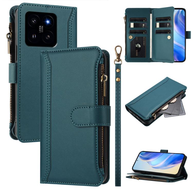 For Xiaomi 14 Magnetic Closure 9 Card Slots Zipper Leather Case with Hand Strap(Dark Green)
For Xiaomi 14 Magnetic Closure 9 Card Slots Zipper Leather Case with Hand Strap(Dark Green)