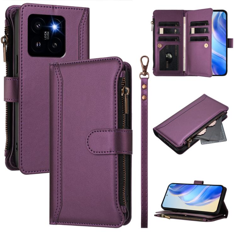 For Xiaomi 14 Pro Magnetic Closure 9 Card Slots Zipper Leather Case with Hand Strap(Purple)
For Xiaomi 14 Pro Magnetic Closure 9 Card Slots Zipper Leather Case with Hand Strap(Purple)