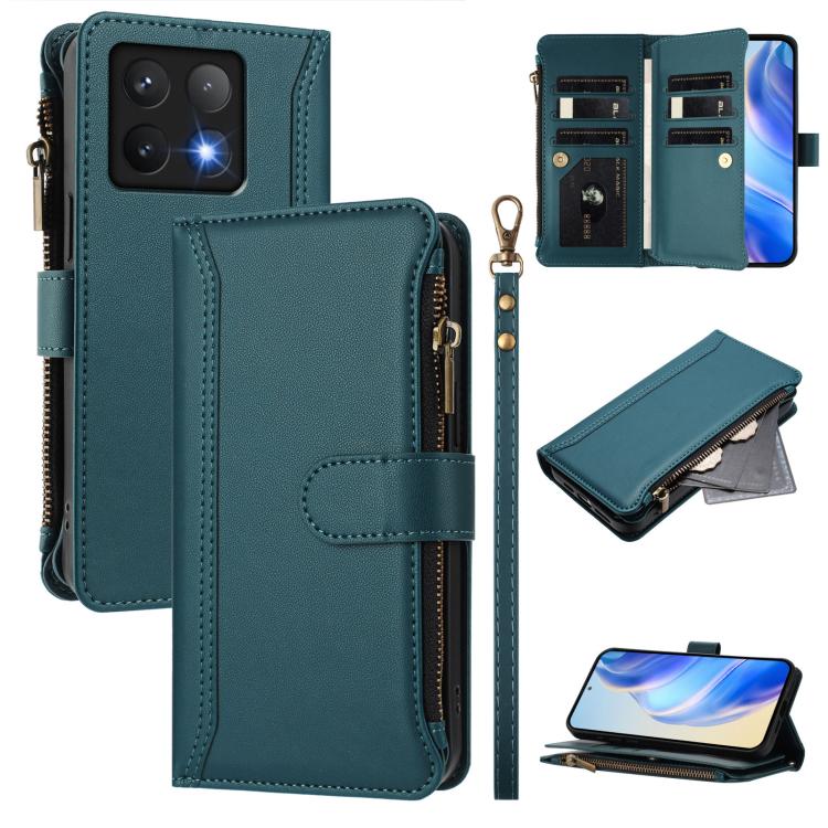 For Xiaomi 14T Pro Magnetic Closure 9 Card Slots Zipper Leather Case with Hand Strap(Dark Green)
For Xiaomi 14T Pro Magnetic Closure 9 Card Slots Zipper Leather Case with Hand Strap(Dark Green)