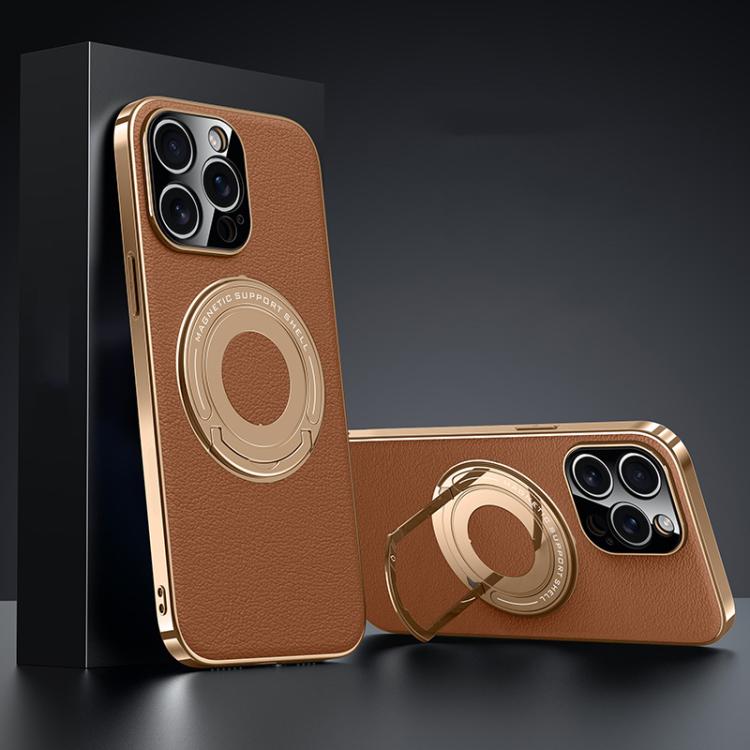 For iPhone 14 Pro Max Plain Leather Hydric Metal Holder MagSafe Phone Case(Brown)
For iPhone 14 Pro Max Plain Leather Hydric Metal Holder MagSafe Phone Case(Brown)