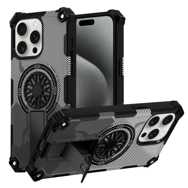 For iPhone 15 Pro Camouflage Kickstand Rotating Shaft MagSafe Phone Case(Carbon Fiber Grey)
For iPhone 15 Pro Camouflage Kickstand Rotating Shaft MagSafe Phone Case(Carbon Fiber Grey)