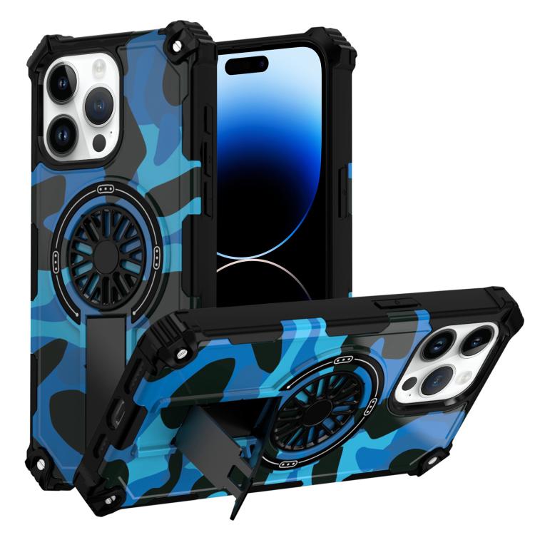 For iPhone 14 Pro Camouflage Kickstand Rotating Shaft MagSafe Phone Case(Blue Camouflage)
For iPhone 14 Pro Camouflage Kickstand Rotating Shaft MagSafe Phone Case(Blue Camouflage)