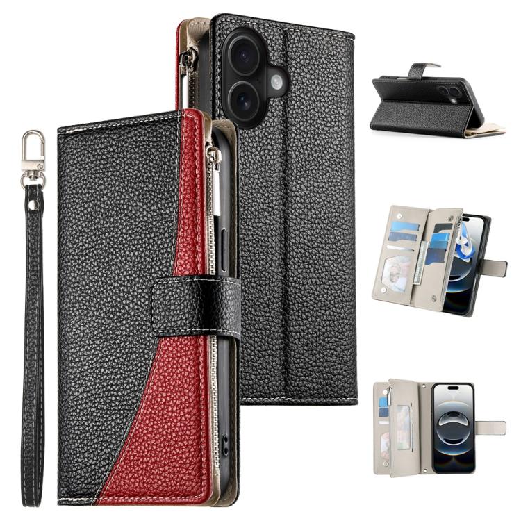 For iPhone 16 Stitching Multi-card Zipper Wallet Leather Phone Case with Short Strap(Black)
For iPhone 16 Stitching Multi-card Zipper Wallet Leather Phone Case with Short Strap(Black)