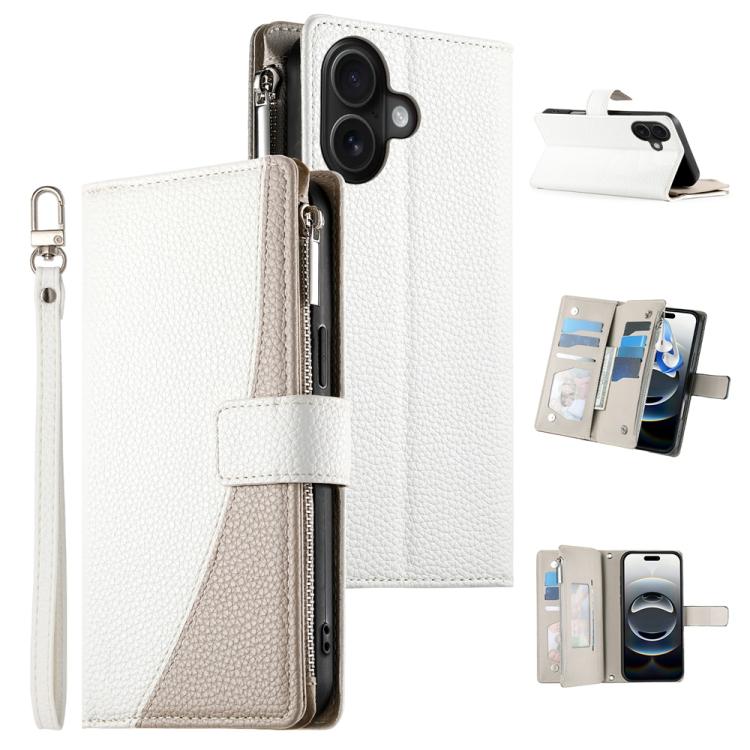 For iPhone 16 Stitching Multi-card Zipper Wallet Leather Phone Case with Short Strap(White)
For iPhone 16 Stitching Multi-card Zipper Wallet Leather Phone Case with Short Strap(White)