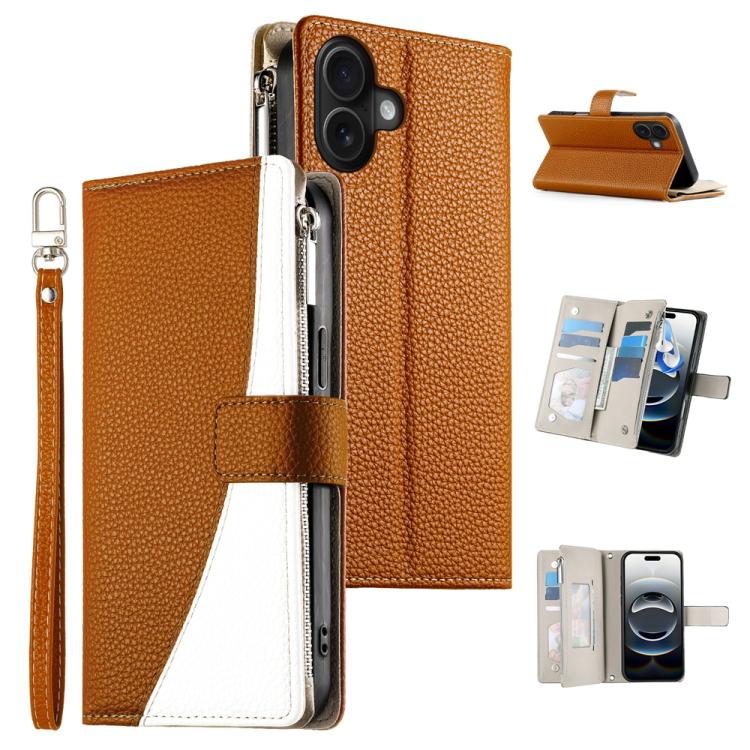 For iPhone 16 Plus Stitching Multi-card Zipper Wallet Leather Phone Case with Short Strap(Brown)
For iPhone 16 Plus Stitching Multi-card Zipper Wallet Leather Phone Case with Short Strap(Brown)
