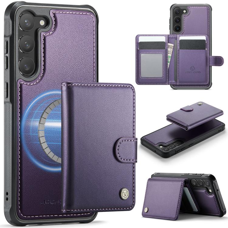 For Samsung Galaxy S23 5G JEEHOOD J09 Buckle Card Bag MagSafe Magnetic Style RFID Leather Phone Case(Purple)
For Samsung Galaxy S23 5G JEEHOOD J09 Buckle Card Bag MagSafe Magnetic Style RFID Leather Phone Case(Purple)