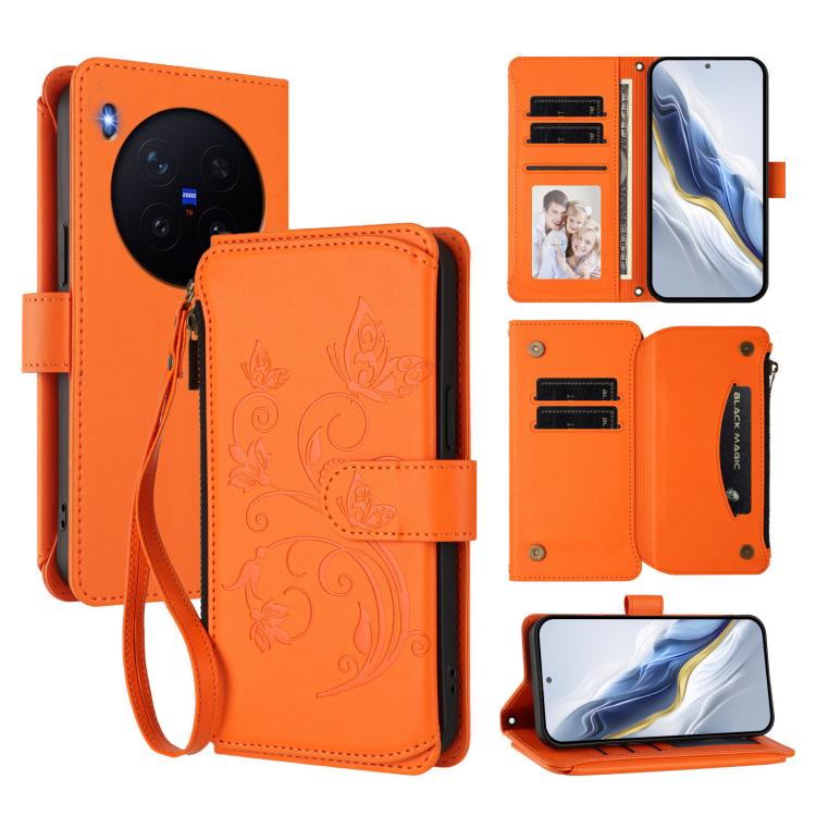 For vivo X300 Butterfly Love Flower Multi-card Zipper Wallet Leather Phone Case(Orange)
For vivo X300 Butterfly Love Flower Multi-card Zipper Wallet Leather Phone Case(Orange)