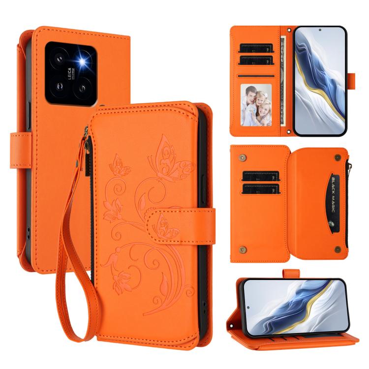 For Xiaomi 14 Pro Butterfly Love Flower Multi-card Zipper Wallet Leather Phone Case(Orange)
For Xiaomi 14 Pro Butterfly Love Flower Multi-card Zipper Wallet Leather Phone Case(Orange)