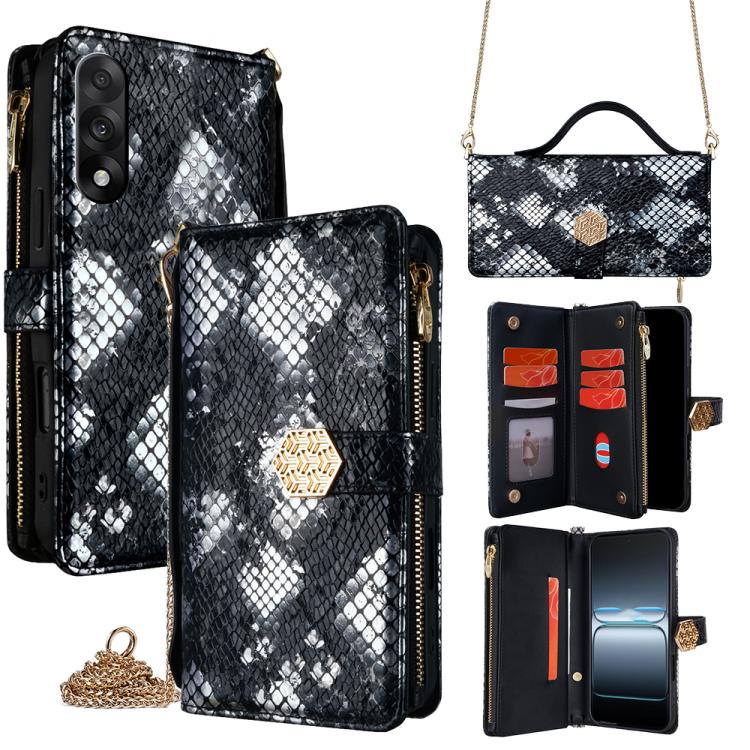 For OnePlus Ace 5 Ultra / Nord 5 Crossbody Handle Snake Texture Leather Phone Case(Black)
For OnePlus Ace 5 Ultra / Nord 5 Crossbody Handle Snake Texture Leather Phone Case(Black)