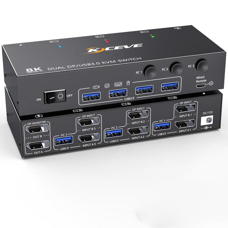 KVEVE KC-KVM302DP USB 3.0 Dual Monitor 8K 30Hz KVM Switch, Plug Type:US Plug
KVEVE KC-KVM302DP USB 3.0 Dual Monitor 8K 30Hz KVM Switch, Plug Type:US Plug