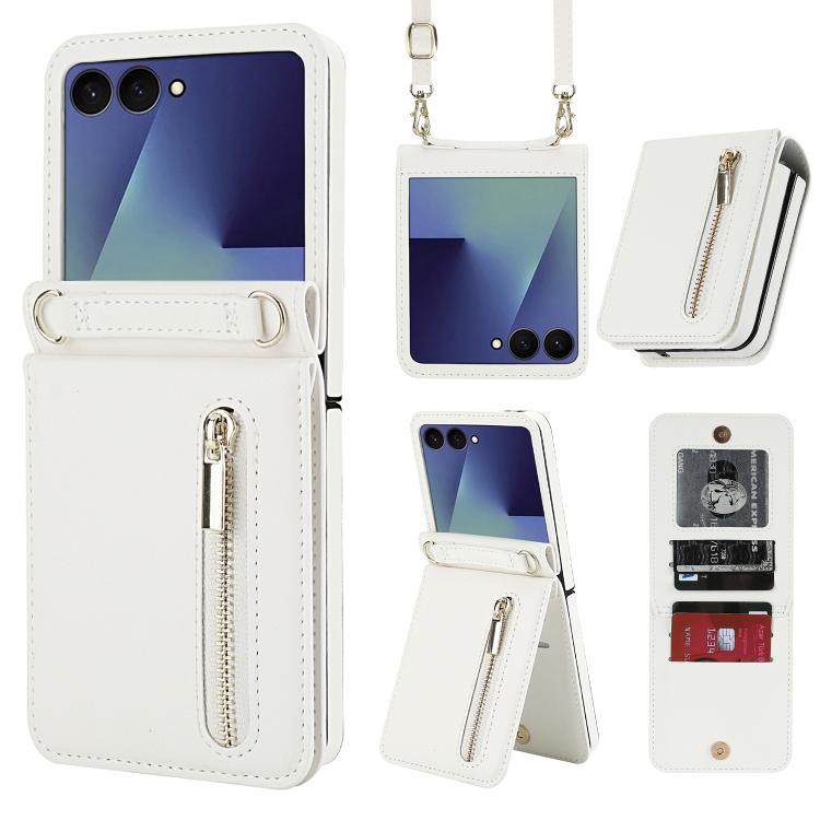 For Samsung Galaxy Z Flip7 5G Zipper Wallet Card Slot Leather Phone Case with Crossbody Strap(White) 
For Samsung Galaxy Z Flip7 5G Zipper Wallet Card Slot Leather Phone Case with Crossbody Strap(White)