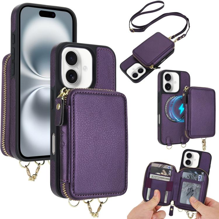 For iPhone 16 Plus AwQuer 2 in 1 Crossbody Zipper Wallet Leather Back Phone Case(Dark Purple)
For iPhone 16 Plus AwQuer 2 in 1 Crossbody Zipper Wallet Leather Back Phone Case(Dark Purple)