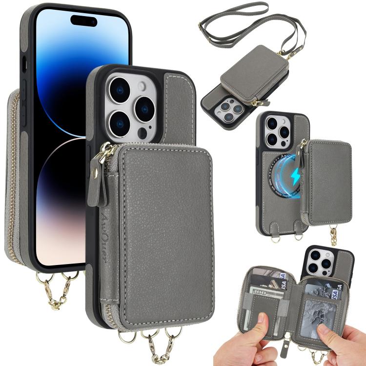 For iPhone 14 Pro AwQuer 2 in 1 Crossbody Zipper Wallet Leather Back Phone Case(Grey)
For iPhone 14 Pro AwQuer 2 in 1 Crossbody Zipper Wallet Leather Back Phone Case(Grey)