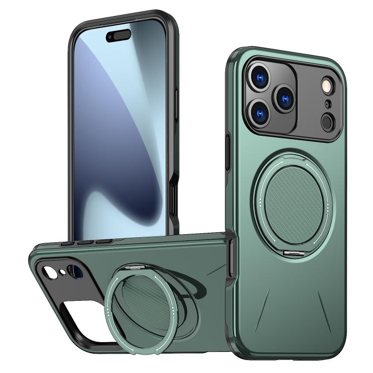 For iPhone 17 Pro Max Metal Rotation Holder MagSafe TPU Hybrid PC Phone Case(Grey Green)