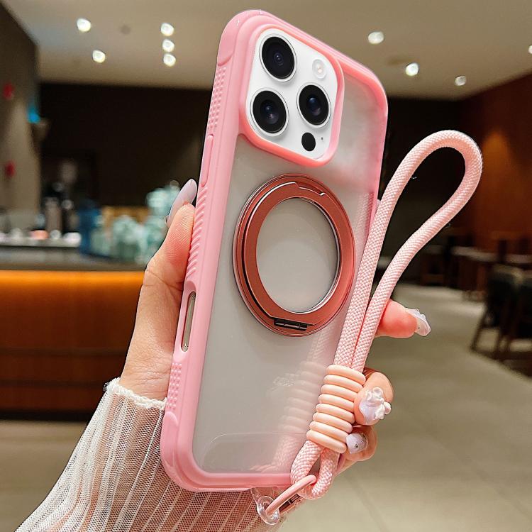 For iPhone 16 Pro Max Solid Color Edge Transparency Rotation Holder MagSafe Phone Case with Wrist Strap(Pink)
For iPhone 16 Pro Max Solid Color Edge Transparency Rotation Holder MagSafe Phone Case with Wrist Strap(Pink)