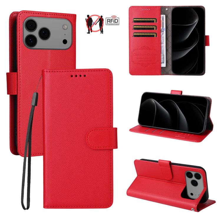 For iPhone 17 Pro Litchi Texture RFID Blocking 3-Card Wallet Leather Phone Case(Red) 
For iPhone 17 Pro Litchi Texture RFID Blocking 3-Card Wallet Leather Phone Case(Red)