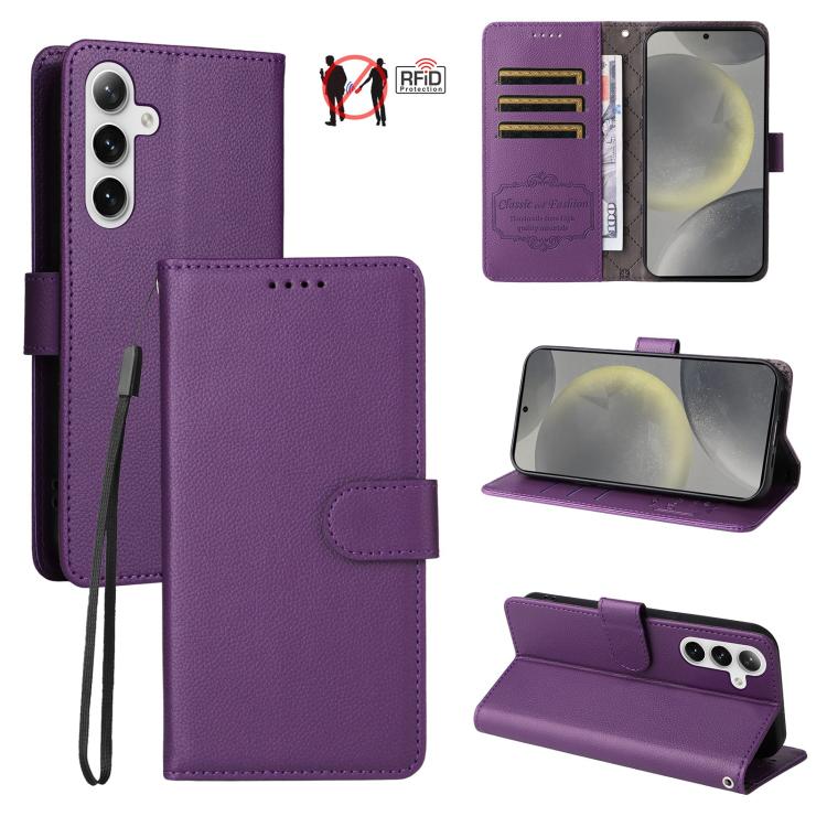 For Samsung Galaxy S25+ / S24+ 5G Litchi Texture RFID Blocking 3-Card Wallet Leather Phone Case(Purple)
For Samsung Galaxy S25+ / S24+ 5G Litchi Texture RFID Blocking 3-Card Wallet Leather Phone Case(Purple)