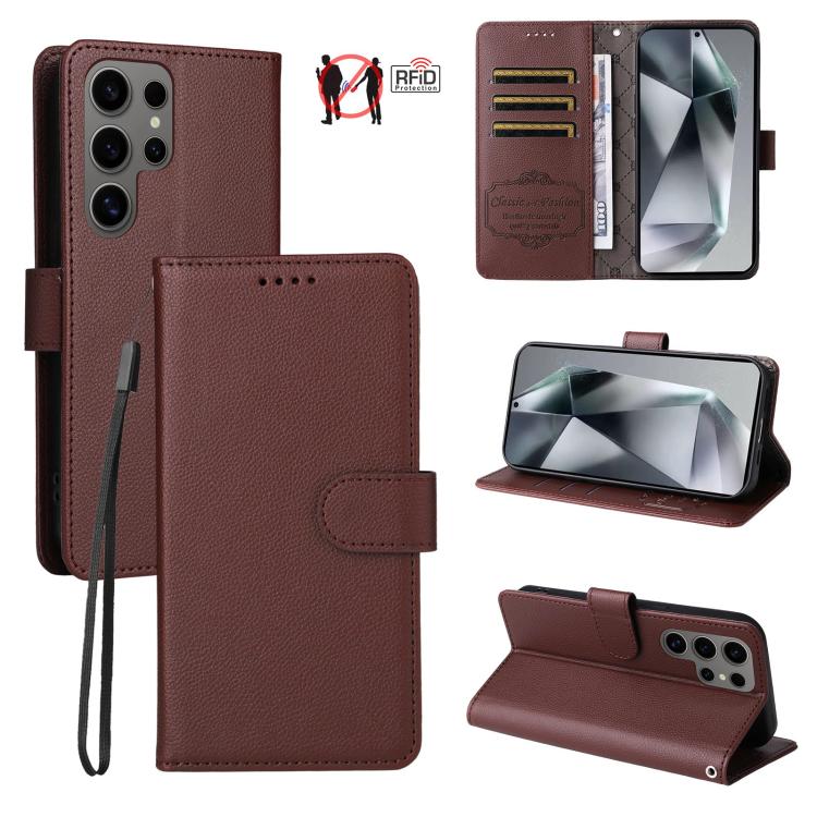 For Samsung Galaxy S24 Ultra 5G Litchi Texture RFID Blocking 3-Card Wallet Leather Phone Case(Brown)
For Samsung Galaxy S24 Ultra 5G Litchi Texture RFID Blocking 3-Card Wallet Leather Phone Case(Brown)