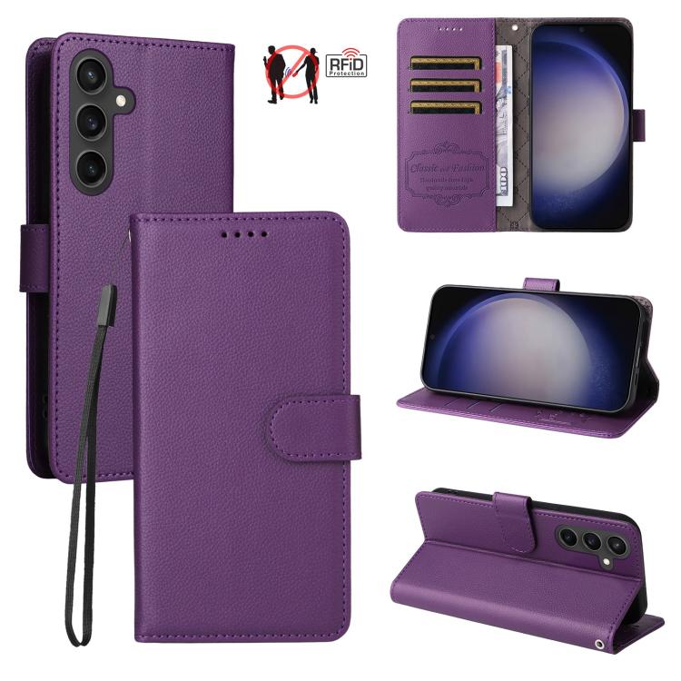 For Samsung Galaxy S23 FE 5G Litchi Texture RFID Blocking 3-Card Wallet Leather Phone Case(Purple)
For Samsung Galaxy S23 FE 5G Litchi Texture RFID Blocking 3-Card Wallet Leather Phone Case(Purple)