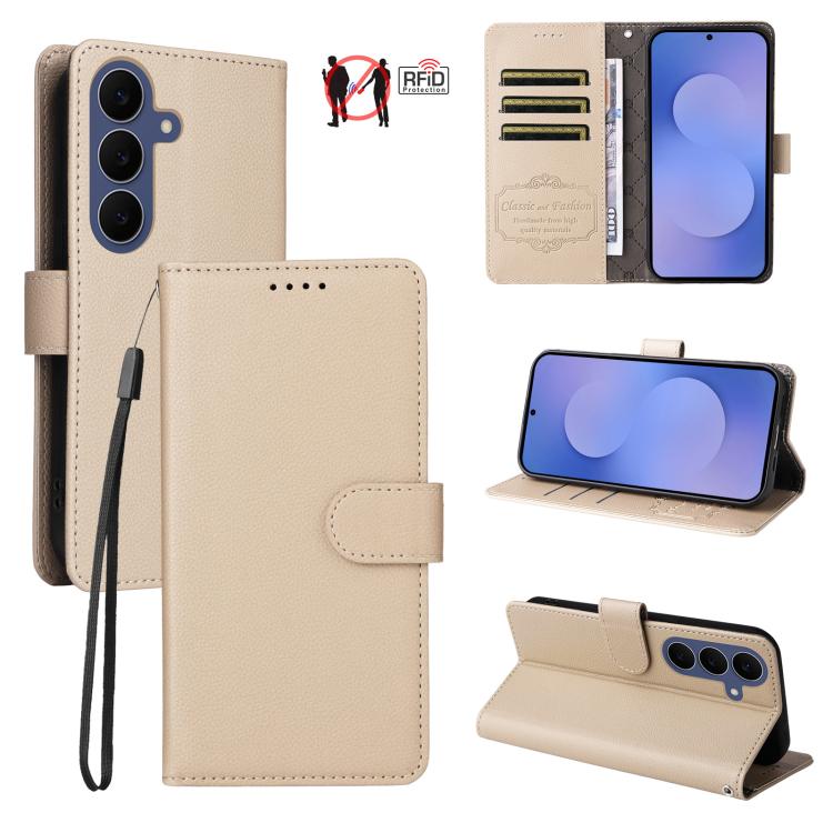 For Galaxy S26 FE 5G Litchi Texture RFID Blocking 3-Card Wallet Leather Phone Case(Beige)
For Galaxy S26 FE 5G Litchi Texture RFID Blocking 3-Card Wallet Leather Phone Case(Beige)