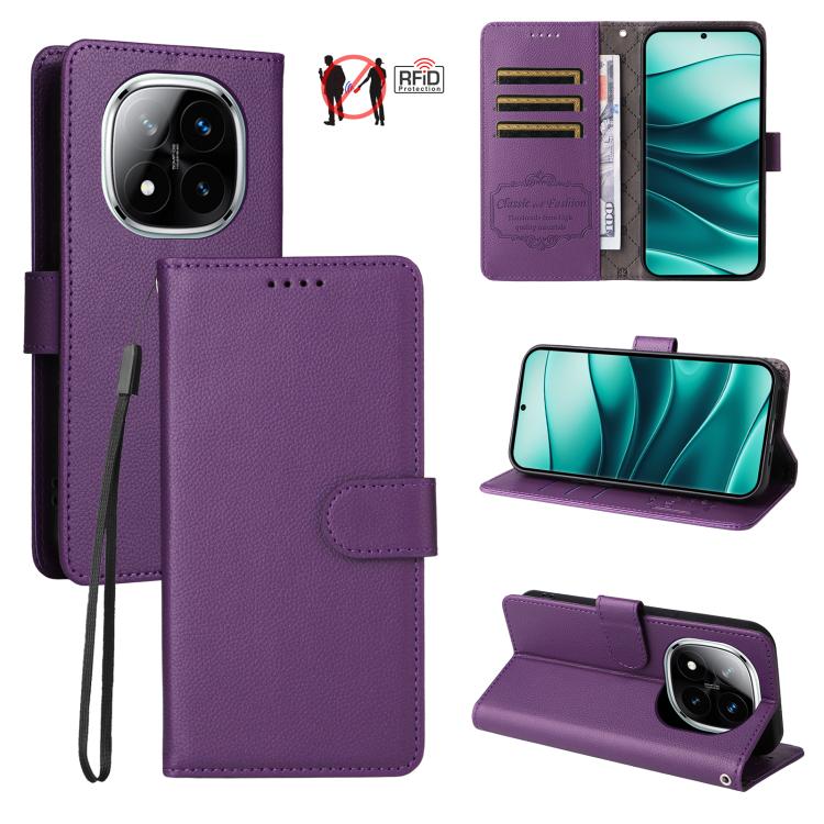 For Redmi Note 14 Pro 5G / 14 Pro+ 5G Litchi Texture RFID Blocking 3-Card Wallet Leather Phone Case(Purple)
For Redmi Note 14 Pro 5G / 14 Pro+ 5G Litchi Texture RFID Blocking 3-Card Wallet Leather Phone Case(Purple)
